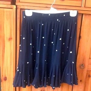 Loft Navy with White Polka Dots Flouncy Ruffle Hem Skirt Size Women’s Small